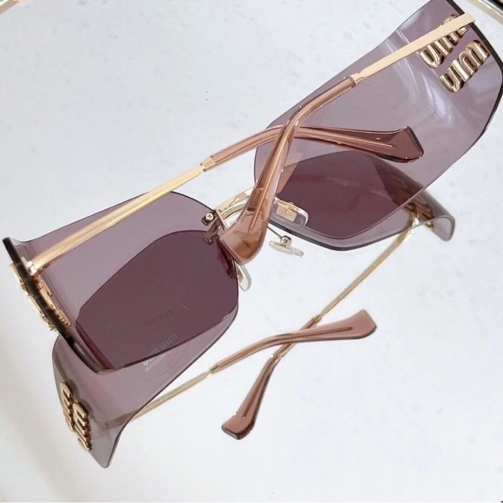 Miu Miu Rimless Sunglasses with Mauve Lenses and Gold Temples - Picture 4 of 5